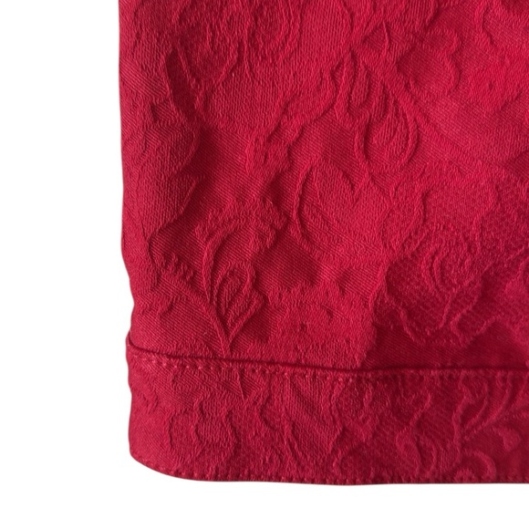Chicos Red Jacquard Button Front Jacket Coat Layering Cotton Blend Size 3/XL - Picture 9 of 13
